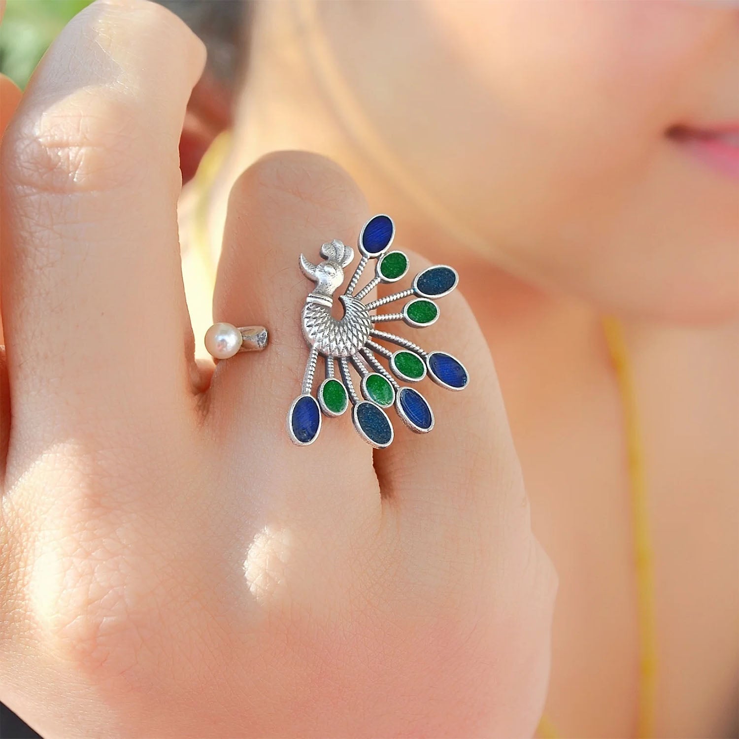 silver peacock ring