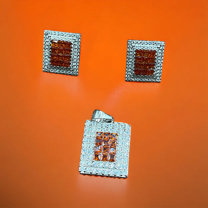 Silver Zest Orange Sparkler Diamond Earrings With Pendant