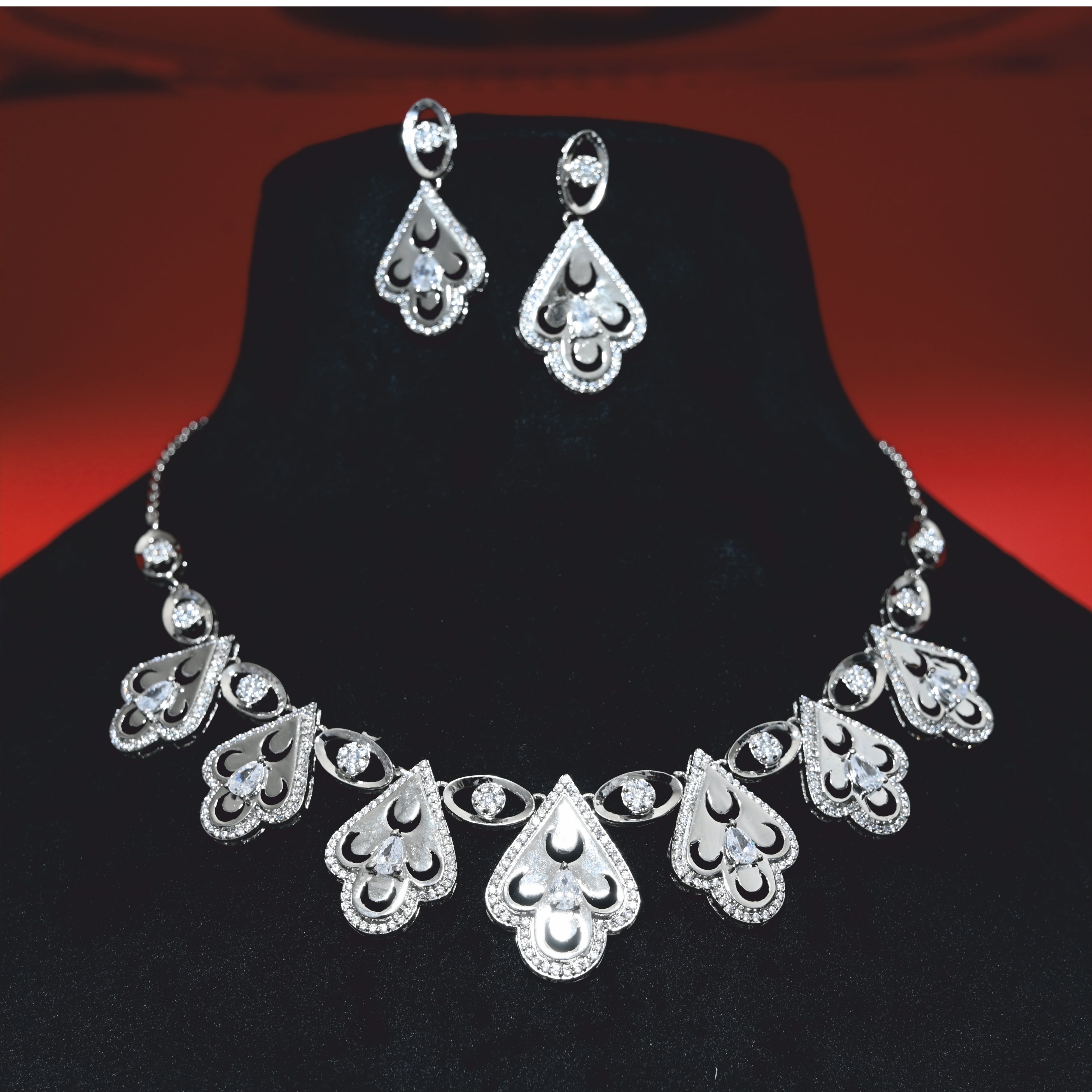 Silver Necklace & Earrings Set With Swiss Zirconia Stones