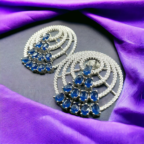 Silver Blue Round Shape Diamond Earrings