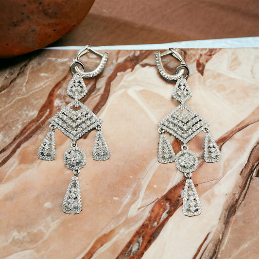 Sterling Silver Long Drop Earrings With Screw Back