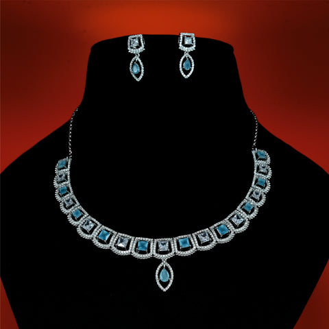 Baby Blue Sterling Silver Leafy Green Necklace Set