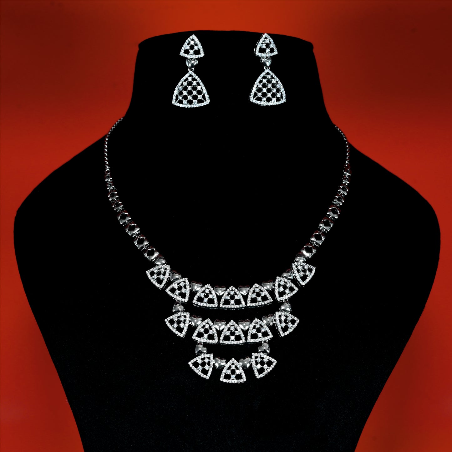 Sterling Silver Princess Necklace Jewelry Set With Earrings