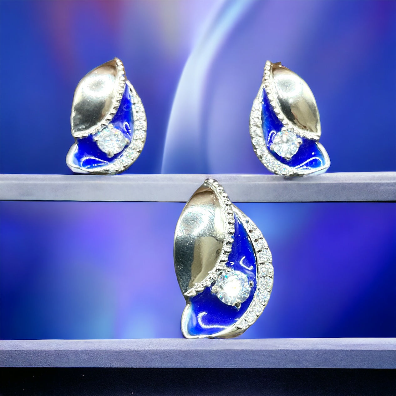 Silver Blue Sparkler Diamond Earrings with Pendant