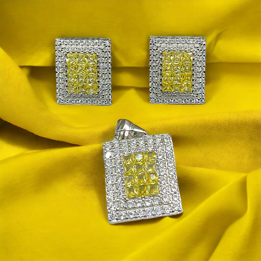 silver Zest Yellow Sparkler Diamond Earrings With Pendant