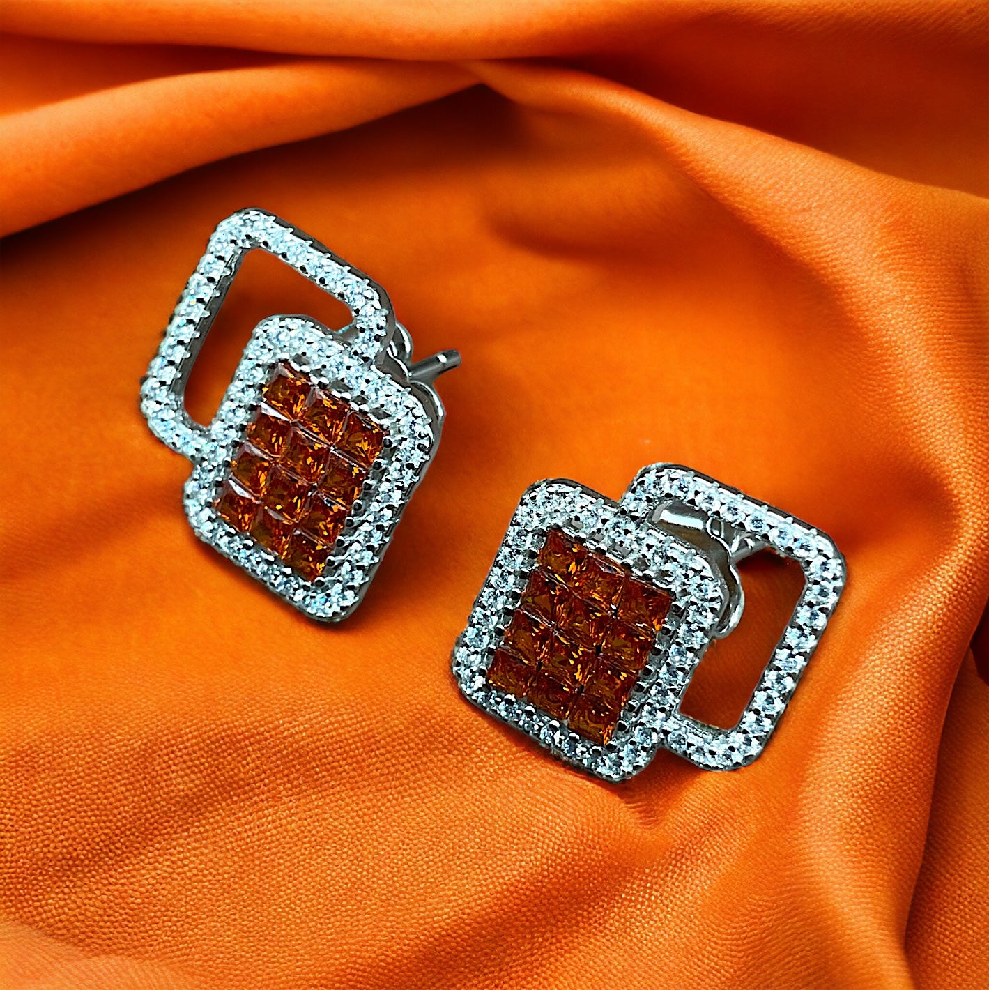 Silver Orange Zest Sparkler Earrings With Pendant