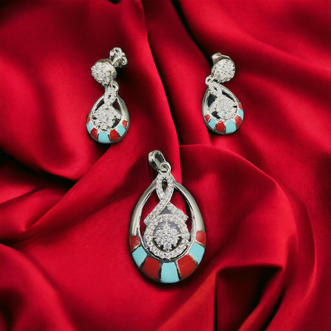 Silver Multi Color Drop Sparkler Earrings With Pendant