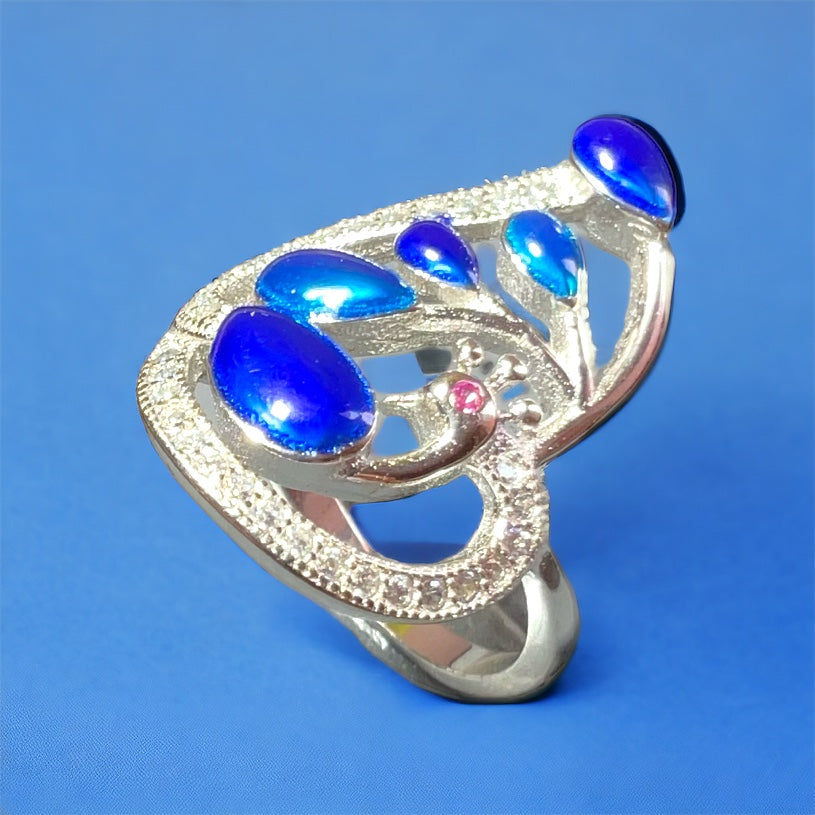 Sterling Silver Blue Peacock Gemstone Ring
