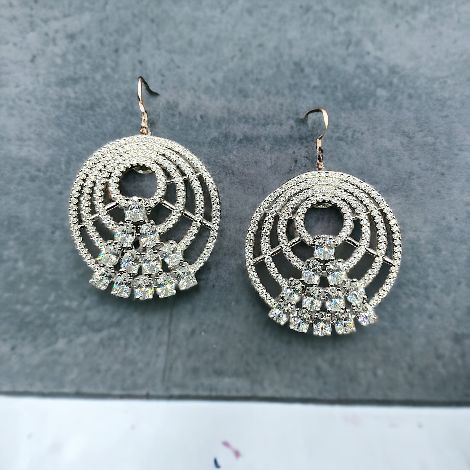 Silver Round Diamond Earrings with Screw Back