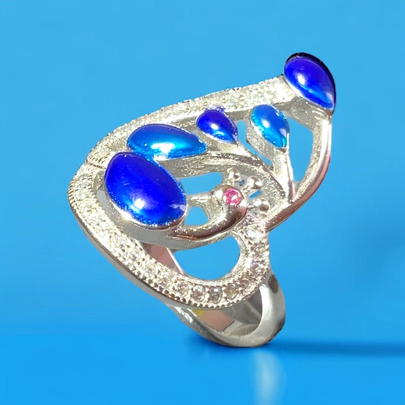 Sterling Silver Blue Peacock Gemstone Ring