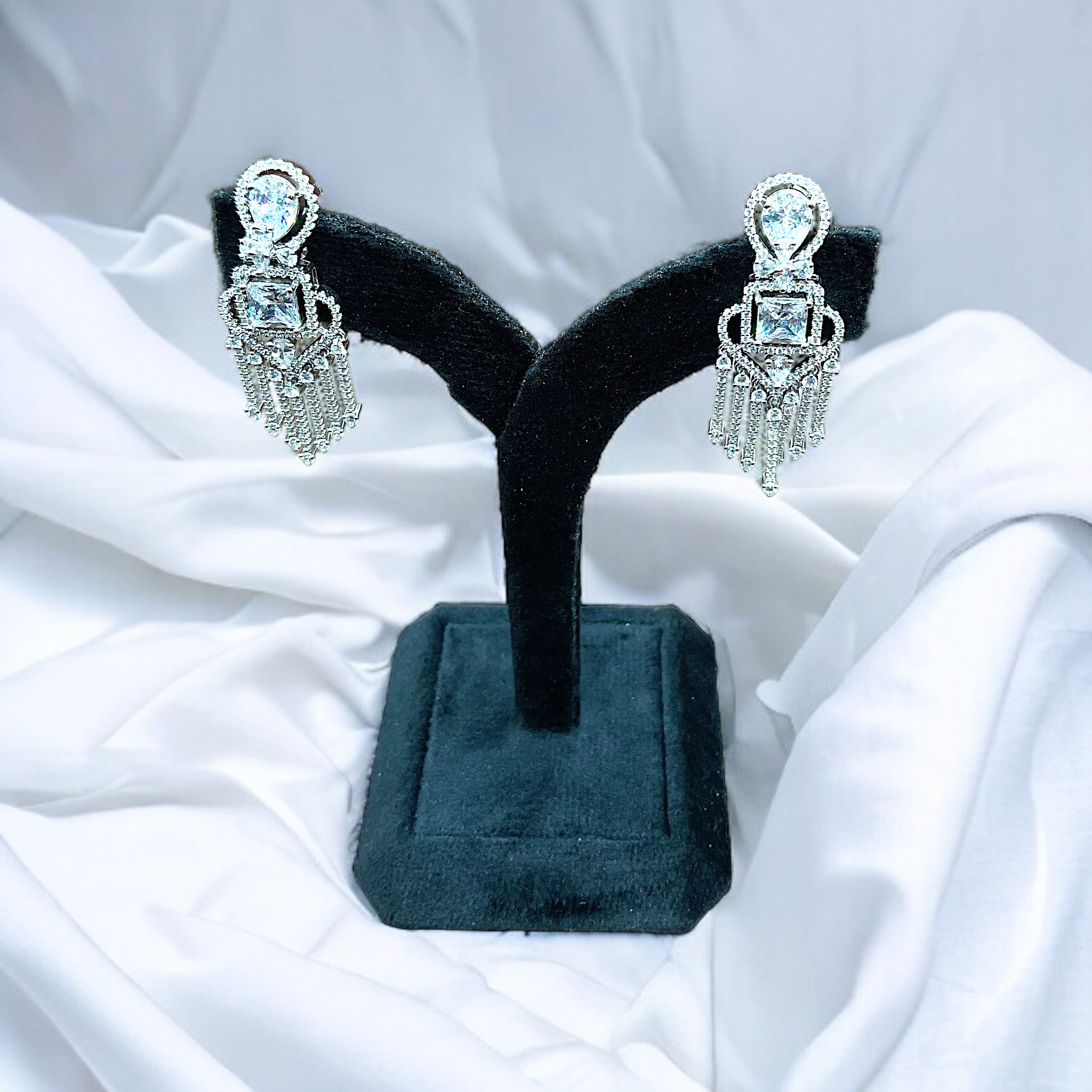 Silver Square Cut Diamond Earrings With Screw Back