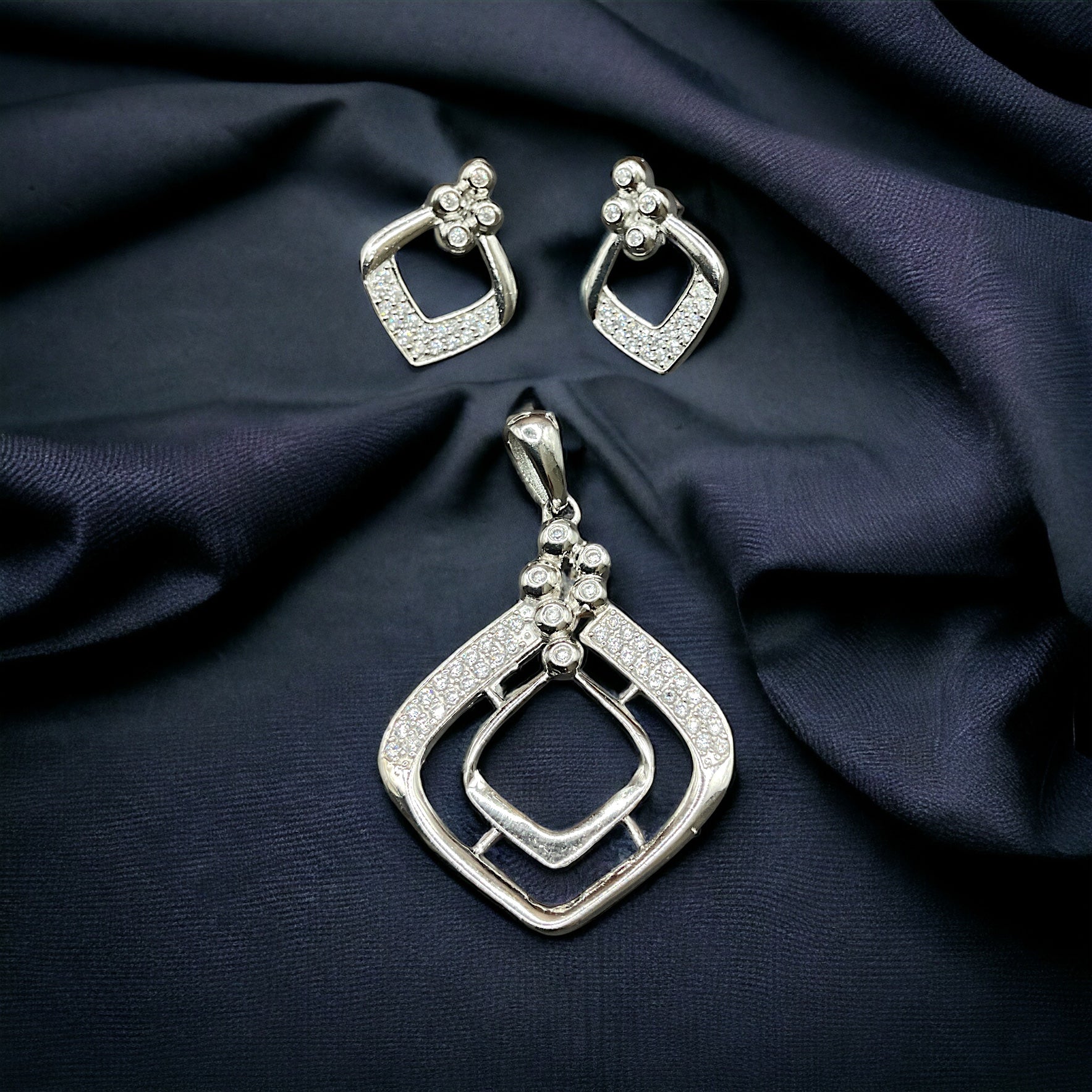 Silver Sparkler Diamond Earrings & Pendant Set