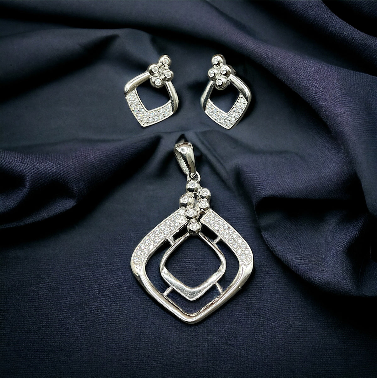 Silver Sparkler Diamond Earrings & Pendant Set