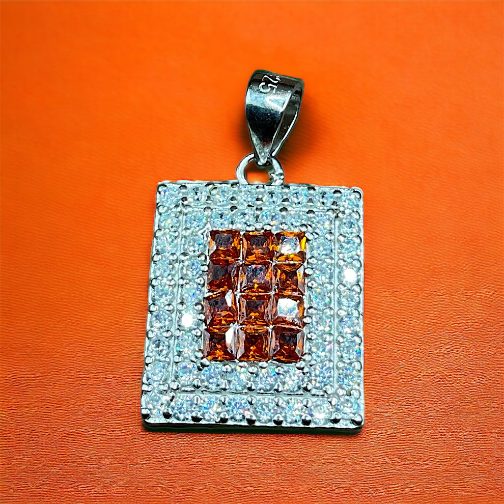 Silver Zest Orange Sparkler Diamond Earrings With Pendant