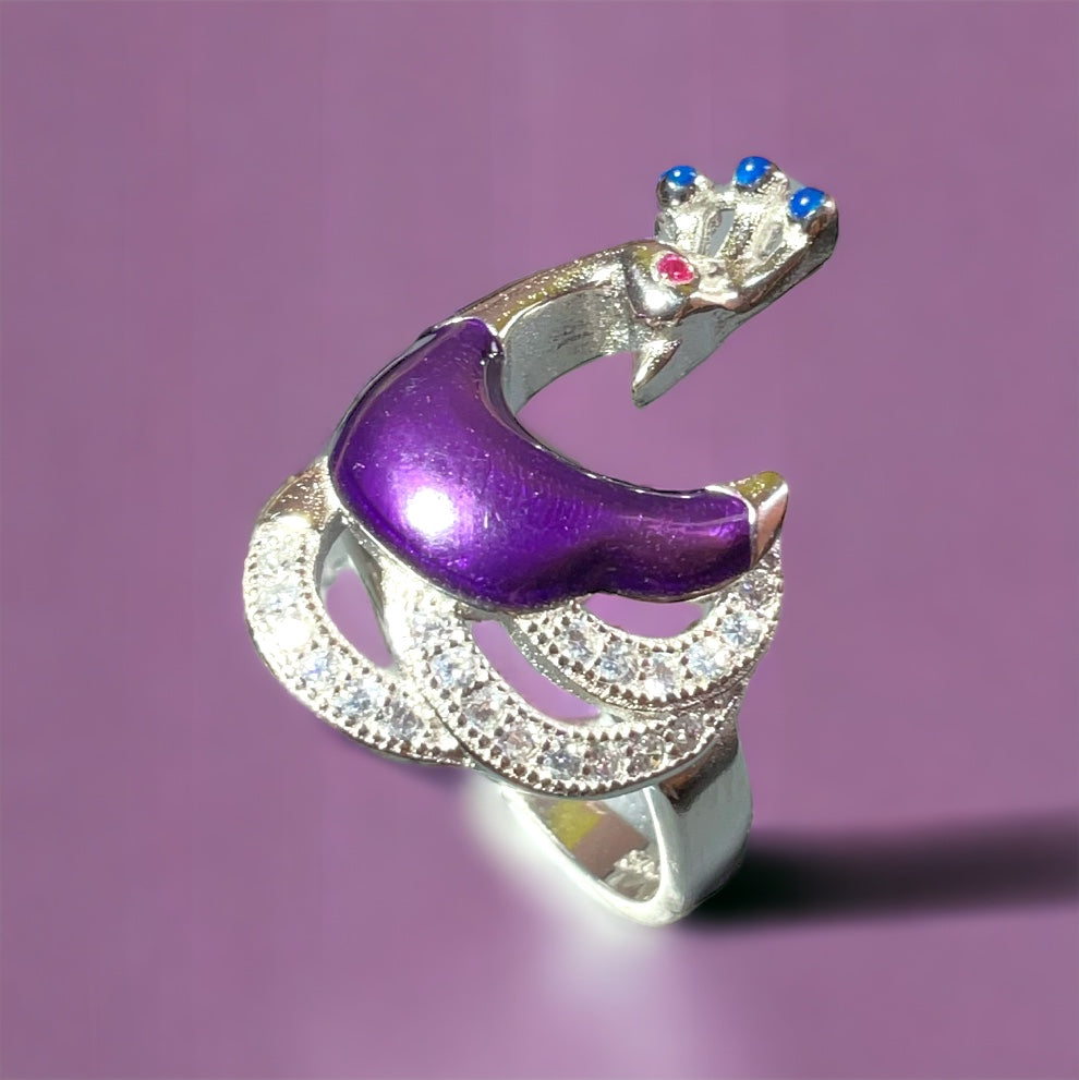 Sterling Silver Intricate Purple Peacock Ring