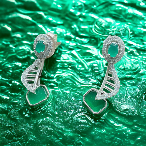 sterling silver Green Sparkler Diamond Earrings With Pendant