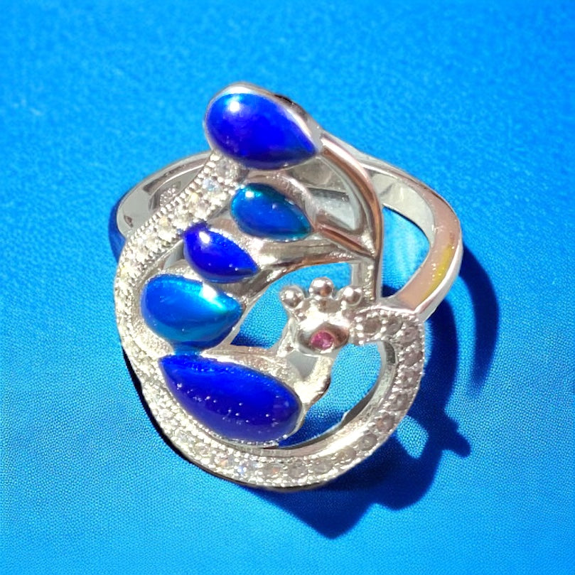 Sterling Silver Blue Peacock Gemstone Ring