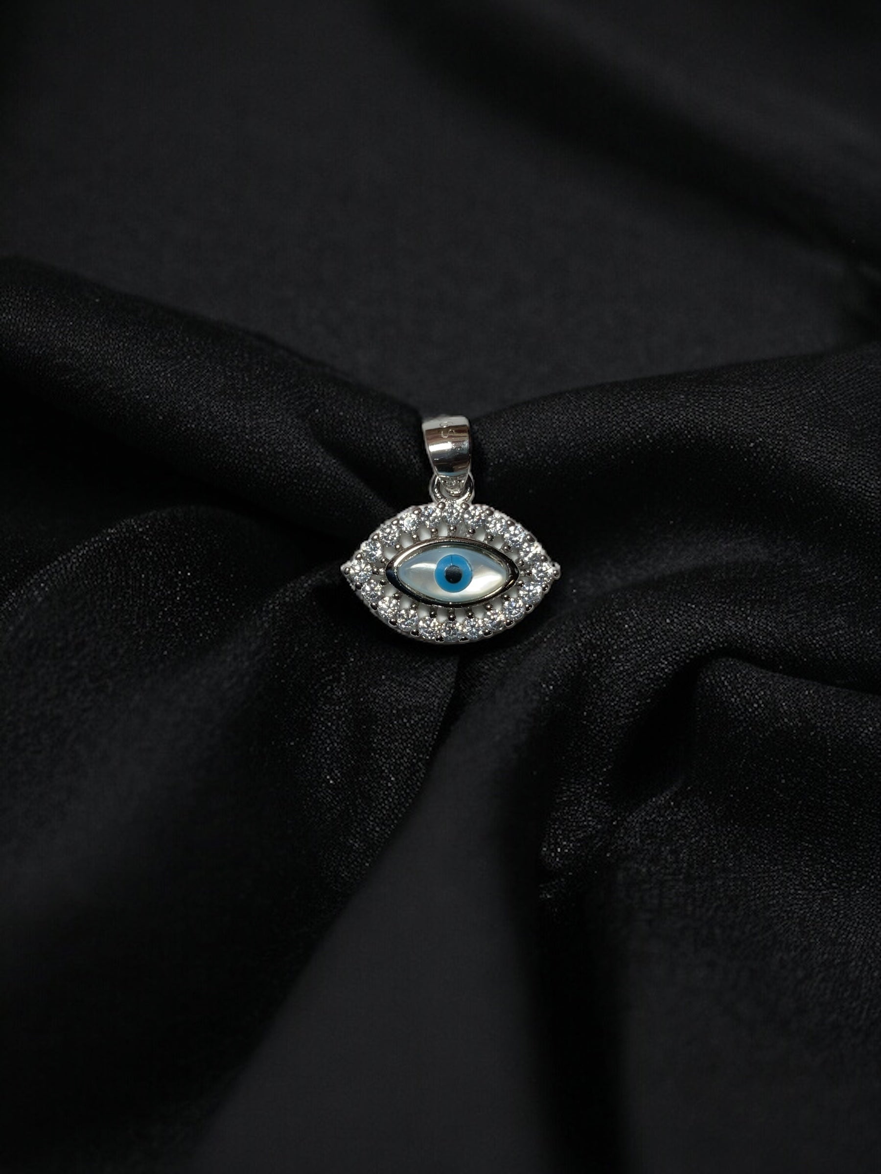 Rhodium Plated Sterling Silver Evil Eye Bella Pendant