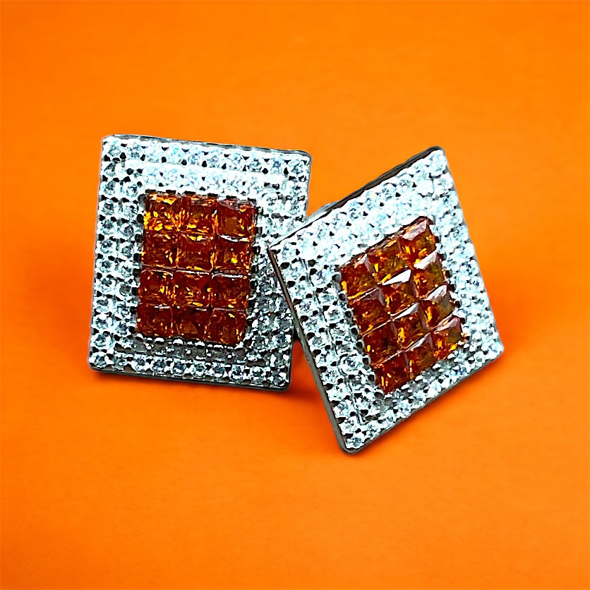 Silver Zest Orange Sparkler Diamond Earrings With Pendant