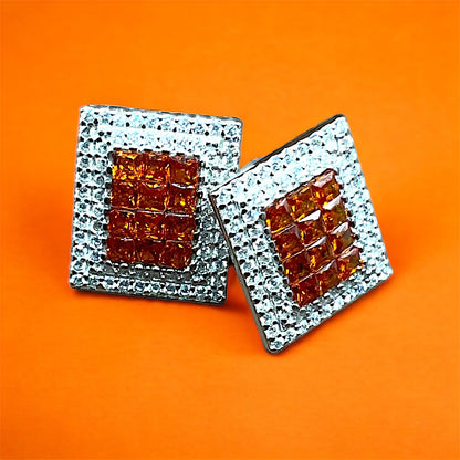 Silver Zest Orange Sparkler Diamond Earrings With Pendant