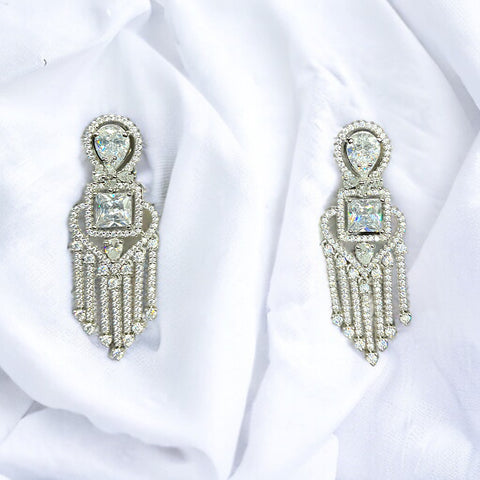 Silver Square Cut Diamond Earrings With Screw Back