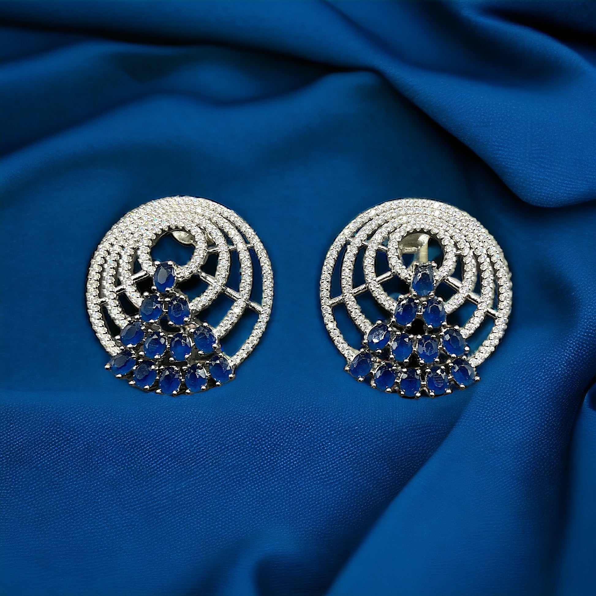 Silver Blue Round Shape Diamond Earrings