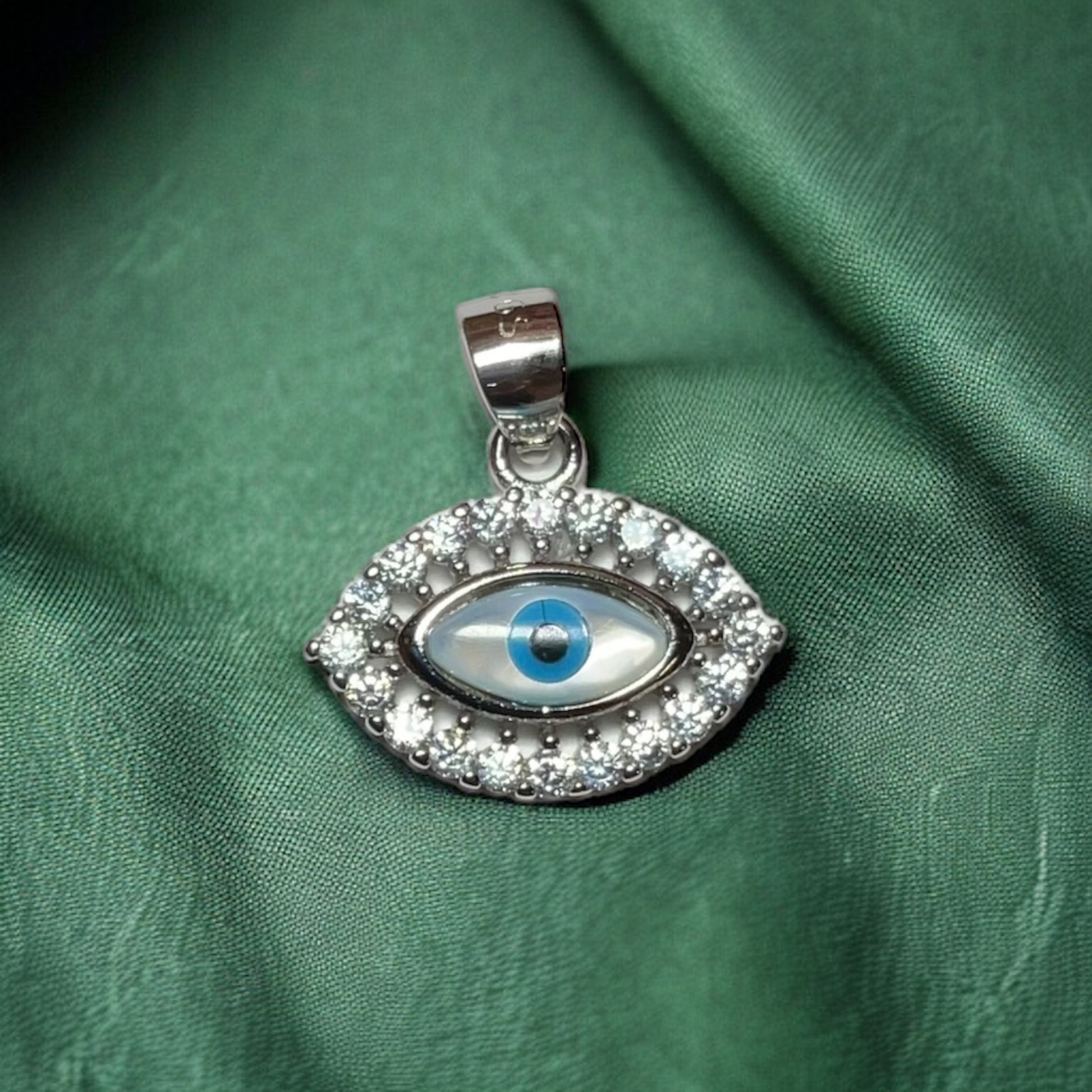 Rhodium Plated Sterling Silver Evil Eye Bella Pendant