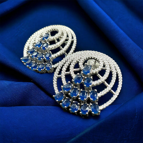 Silver Blue Round Shape Diamond Earrings