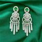 Silver Long Drop Green Zircon Earrings with Screw Backs