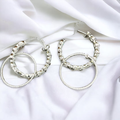 Silver Cascade Hoop Earrings with Screw Back