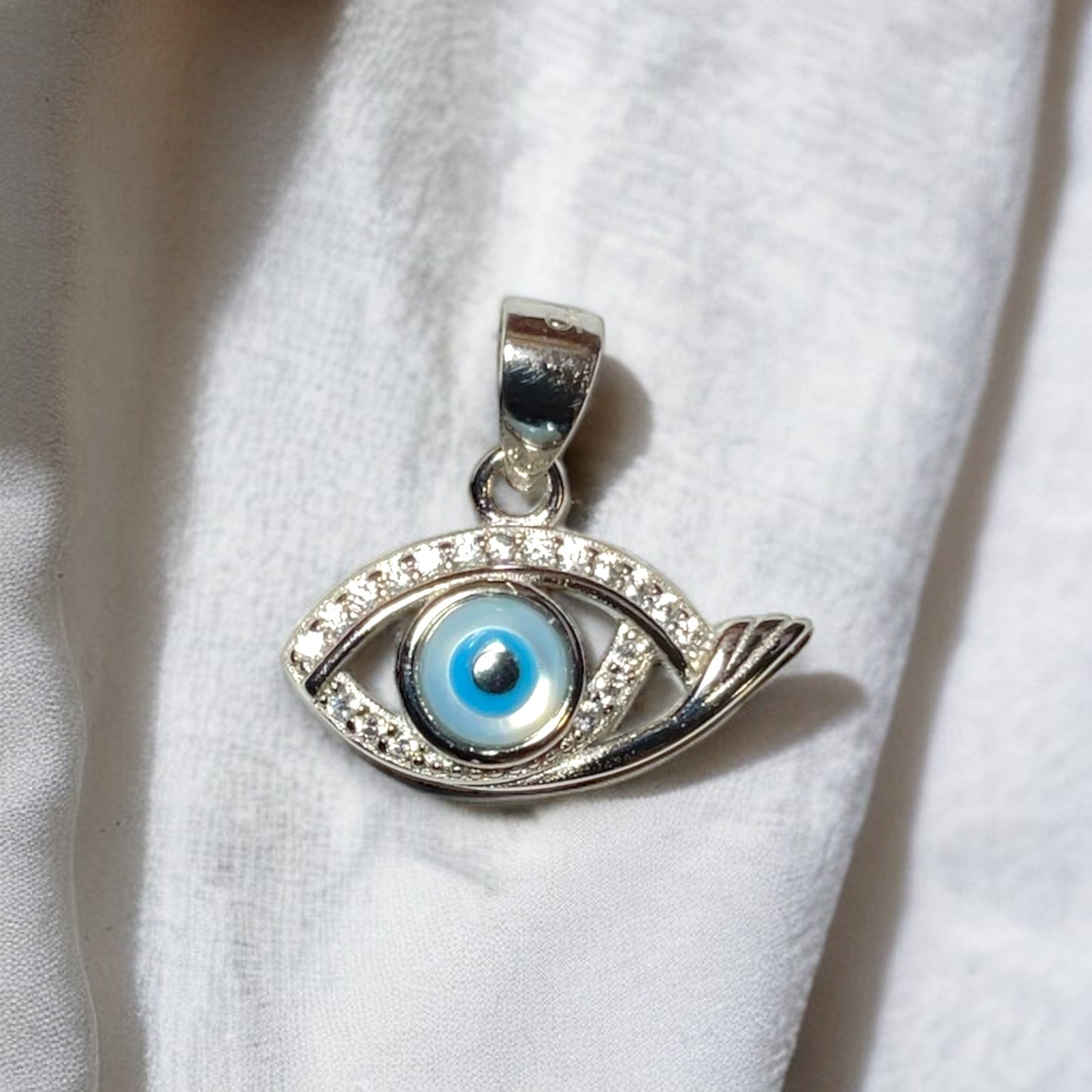 Silver Rhodium Plated Evil Eye Bella Pendant