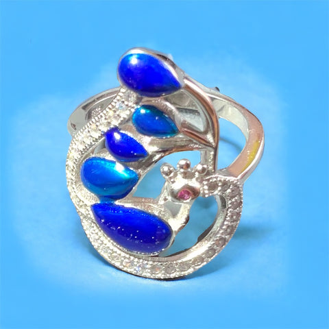 Sterling Silver Blue Peacock Gemstone Ring