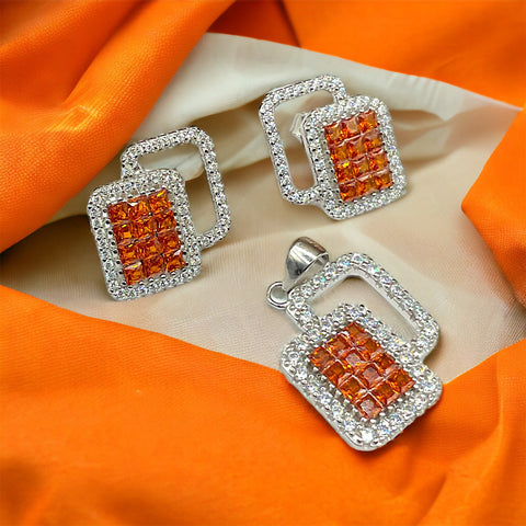 Silver Orange Zest Sparkler Earrings With Pendant
