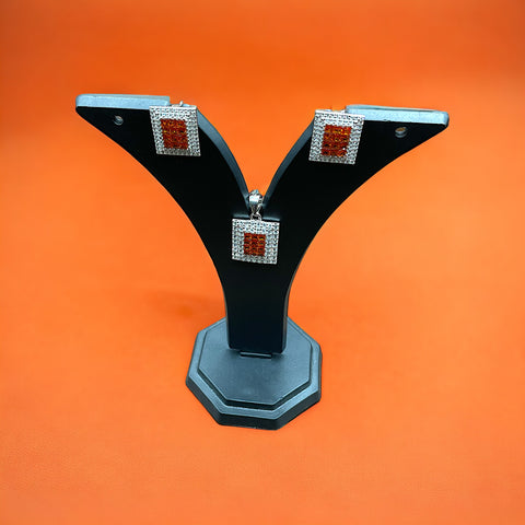 Silver Zest Orange Sparkler Diamond Earrings With Pendant