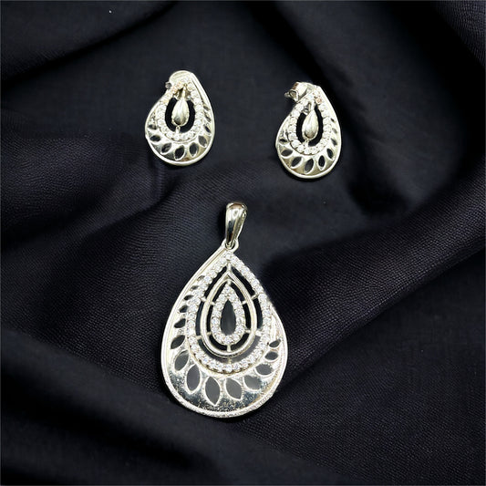 Sterling Silver Drop Shape Earrings With Pendant