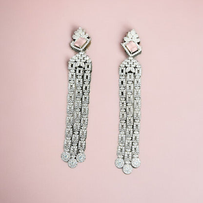 Silver Pink Square Diamond Earrings With Screw Back