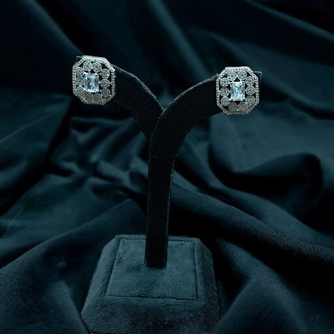 Silver Octa Shape Diamond Earrings With Screw Back