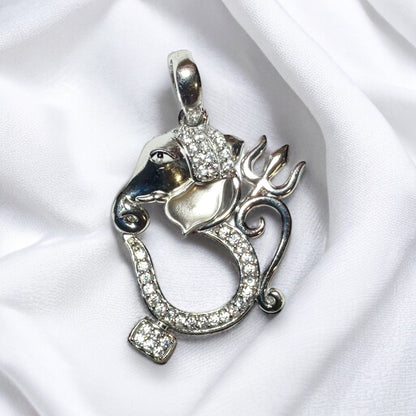 Sterling Silver Rhodium Plated God Ganesha Pendant