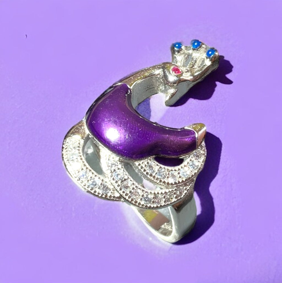 Sterling Silver Intricate Purple Peacock Ring