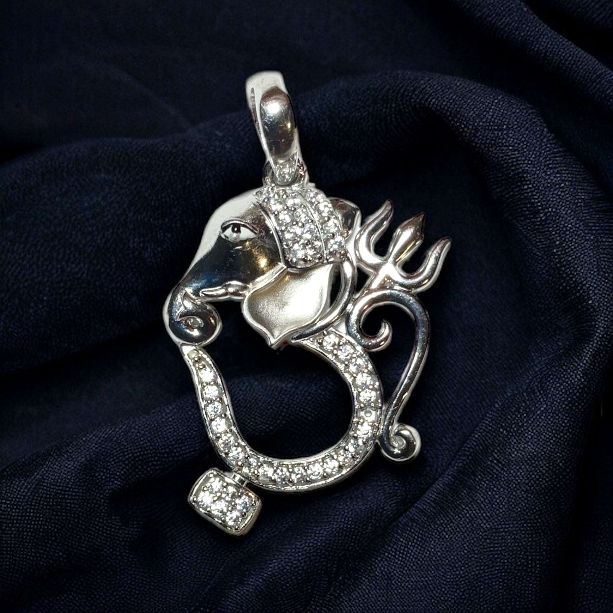 Sterling Silver Rhodium Plated God Ganesha Pendant