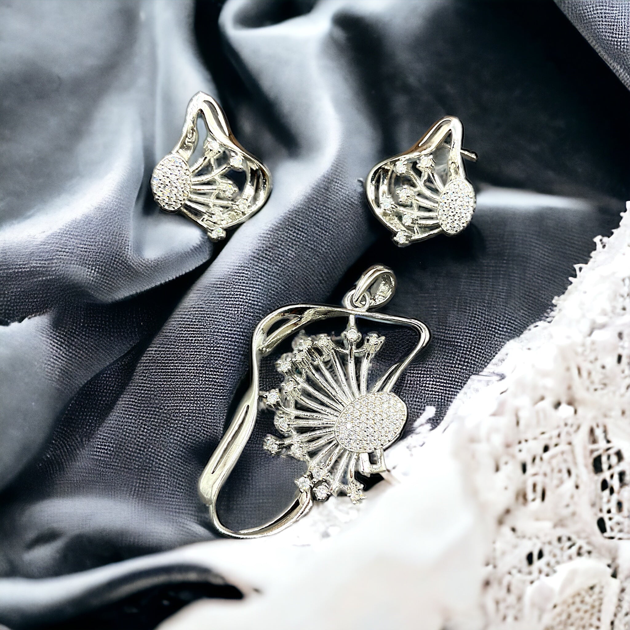 Sterling Silver Sparkler Diamond Earrings With Pendant
